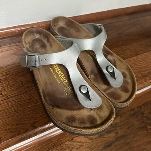 Birkenstock Gizeh Birko-Flor Silver Sandals- Size EU 38- VGUC